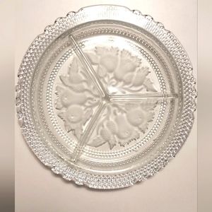 IMPERIAL GLASS INGAGLIO DIVIDED DISH Serving Pear Berry Fruit Pattern Beaded Rim